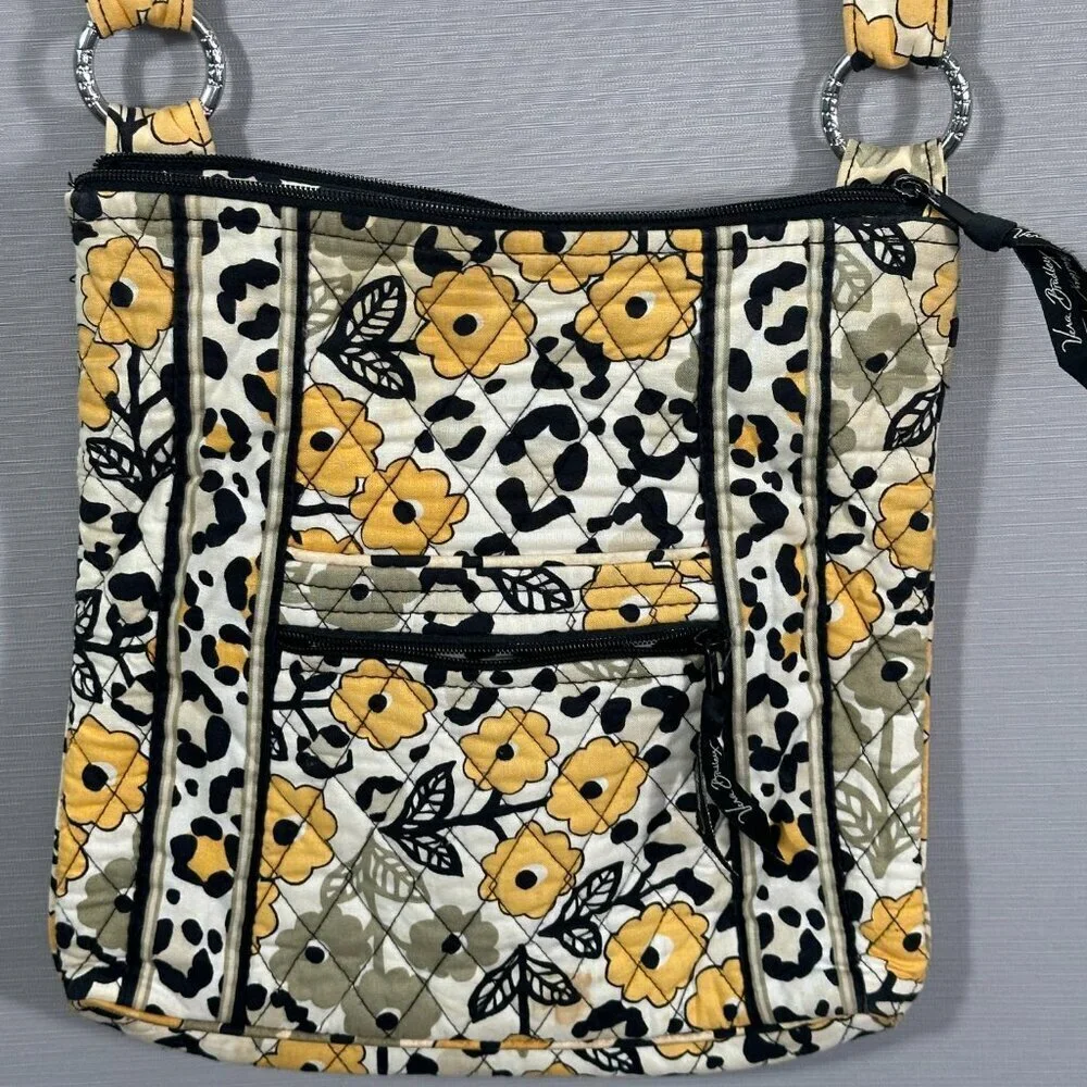 Vera Bradley Go Wild Crossbody Bag Adjustable Strap Zip and Open Pockets Yellow